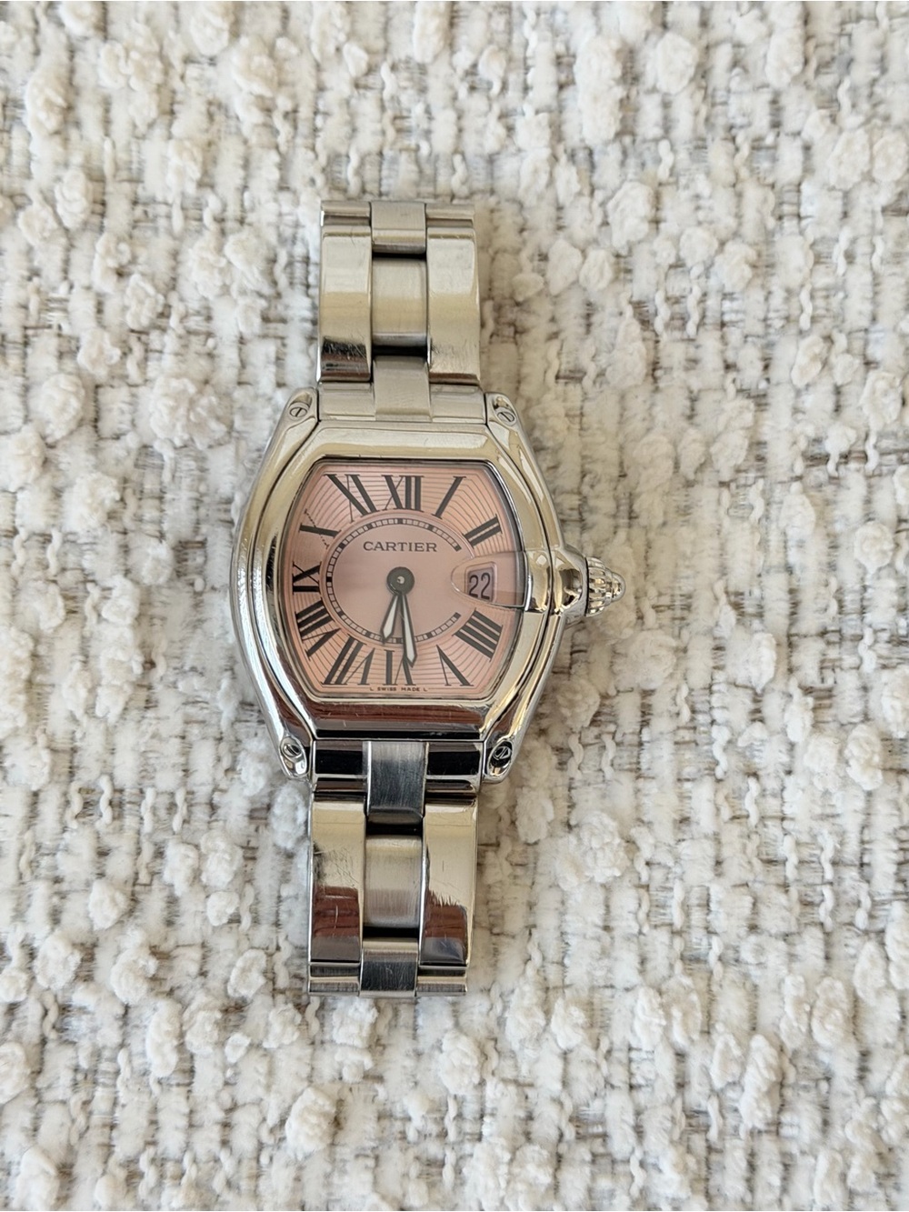 Cartier Roadster Small Model Stainless Steel Watch - Pink Dial (Ref. 2675)